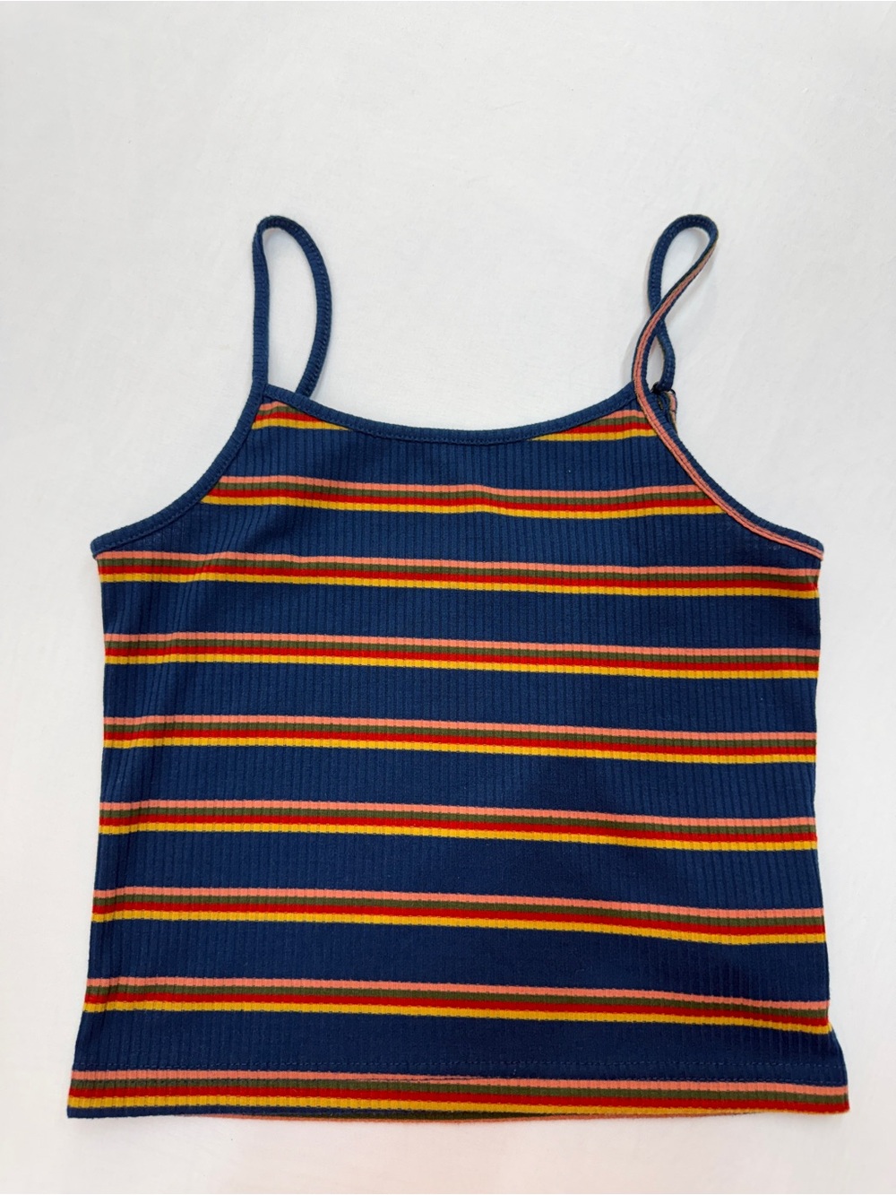 Girls' Navy Ribbed Stripe Tank Top with Red & Yellow Accents